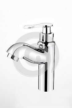 Modern stainless steel water tap. Isolated on white Grey background Plumbing for bathroom shower