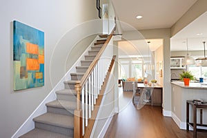 modern staircase within a tudor home leading to annex