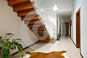 Modern stairs with glass handrail