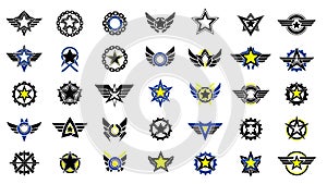 Modern Star and Winged Emblems Vector Logo Set