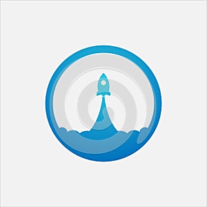 Modern startup logo, illustration of rocket, cloud and shopping
