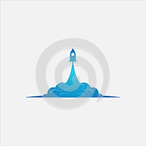 Modern startup logo, illustration of rocket, cloud and shopping