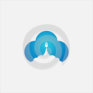 Modern startup logo, illustration of rocket, cloud and shopping