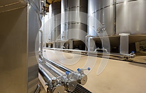 Modern stell barrels in winery