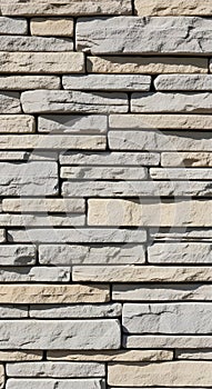 Modern Stone Wall Texture Background. Light Gray Beige Masonry Bricks Facade Pattern.