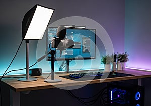 Modern streaming setup featuring a large