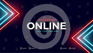 modern streamline online game play banner with neon effect