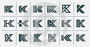 Modern stripe line letter K logo vector set