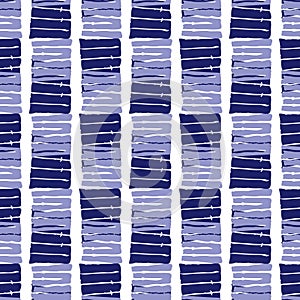 Modern stripe spliced effect in masculine indigo blue seamless pattern. Irregular chambray style brushed striped line