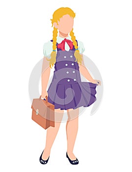 Modern student character girl standing wearing school uniform, female hold diplomat schoolbag cartoon vector