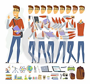 Modern student - vector cartoon people character constructor