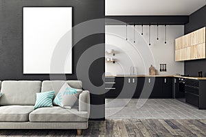 Modern studio interior with empty billboard