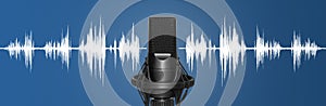 Modern studio microphone with audio waveform