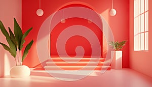 Modern Studio Room With Abstract Red Gradient Backdrop
