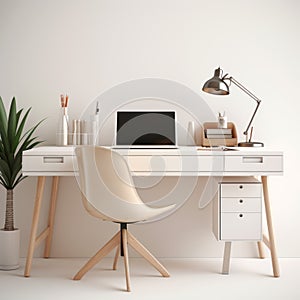 Modern Study With White Desk And Chair In Earth Tone Color Palette