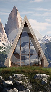 modern style architecture of chic minimalist tiny wooden house at Italian Alps. AI Generated