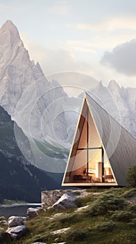 modern style architecture of chic minimalist tiny wooden house at Italian Alps. AI Generated