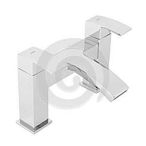 Modern-style bathroom faucet, a cold/hot water mixer tap isolated on a white background