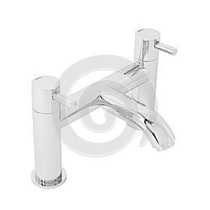 Modern-style bathroom faucet, a cold/hot water mixer tap isolated on a white background