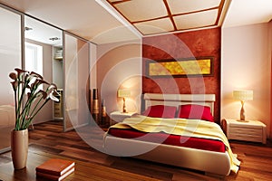 Modern style bedroom interior 3d