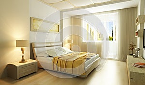 Modern style bedroom interior 3d