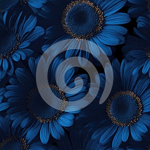 Modern style blue color gerbera flowers seamless pattern