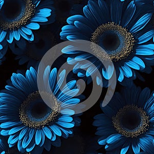 Modern style blue color gerbera flowers seamless pattern