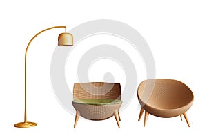 Modern style brown rattan furniture set Rattan chair for sitting in the garden Lawn or balcony Elegant design of golden sofa and