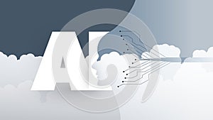 Modern Style Cloud Computing, Global AI Assistance, Automated Support, Digital Aid, Deep Learning and Future Technology Concept