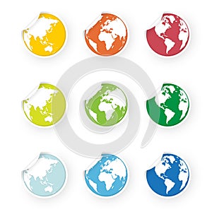 Colored world globe icons stickers set