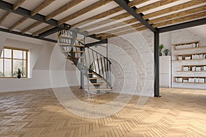 Modern style conceptual interior empty room 3d illustration