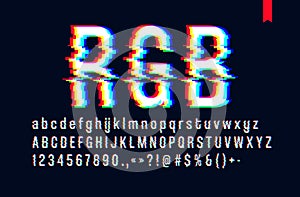 Modern style distorted glitch typeface, mixing red green and blue channel screen defect, uppercase and lowercase letters, only for