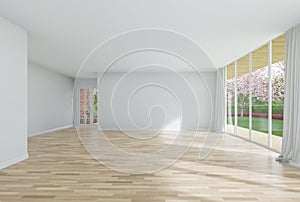 Modern style empty white house room interior with blank wall for copy space 3d render.