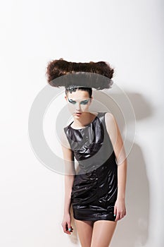 Modern Style. Funny Glamorous Fashion Model with Punk Coiffure. Creativity photo