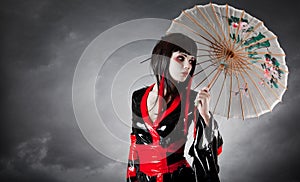 Modern style geisha in fetish kimono