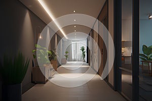 Modern style hallway interior in a hotel or luxury house