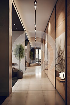 Modern style hallway interior in a hotel or luxury house