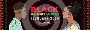 Modern-style horizontal banner design for Black History Month. Celebrating African American history. Flat vector illustration