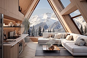 modern style interior architecture of chic minimalist tiny wooden house at Italian. AI Generated