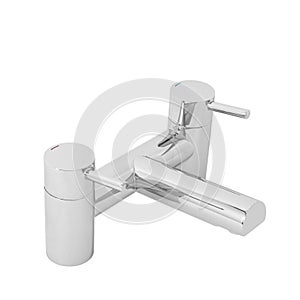 Modern-style kitchen and bathroom faucet, a cold/hot water mixer tap isolated on a white background