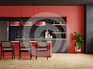 Modern style kitchen interior design with red and black wall
