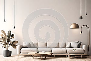 Wall mock up in home interior background, Modern style living room Generated Ai