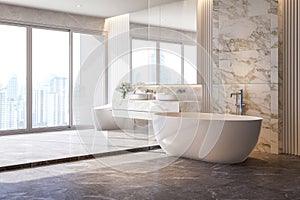 Modern style luxury white bathroom with marble stone 3d render