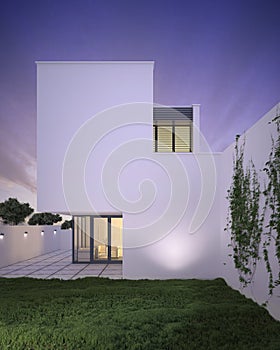 Modern style minimalist house exterior at dusk