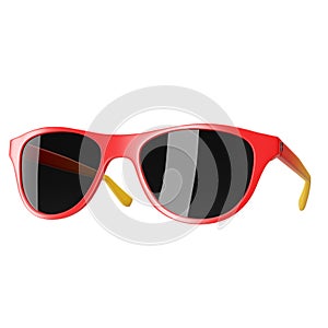 Modern style red fashion sunglasses with transparent black lens on white background3d render