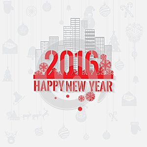 Modern style red gray color scheme new year greetings card on light-gray background