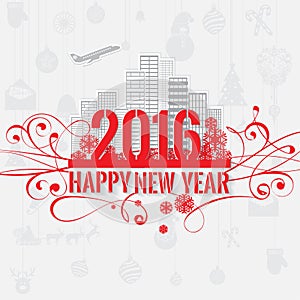 Modern style red gray color scheme new year greetings card on light-gray background