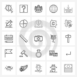Modern Style Set of 25 line Pictograph Grid based language, build, tree, interaction, geometry