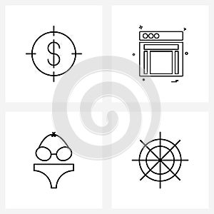 Modern Style Set of 4 line Pictograph Grid based aim,goal, web layout, garments