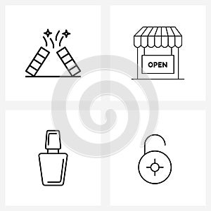 Modern Style Set of 4 line Pictograph Grid based amusement park, shop, entertainment, commerce, makeup